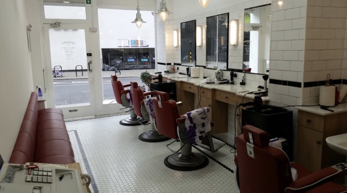 Wide view of the salon looking towards the street