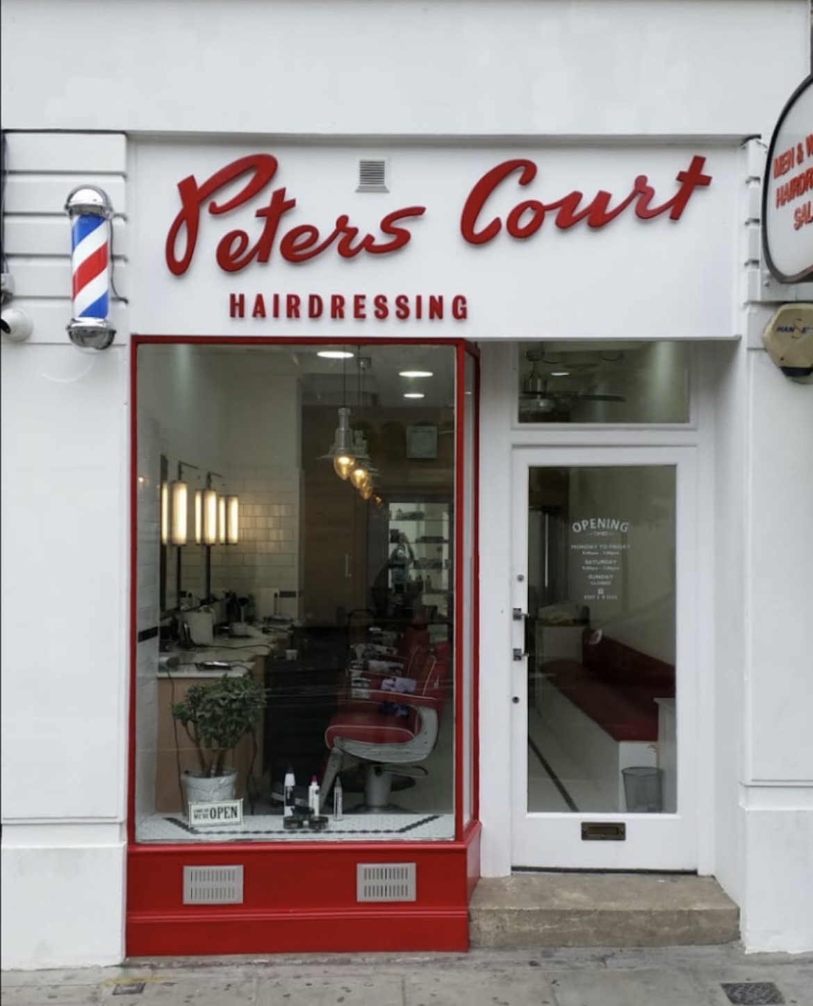 Peters Court Hairdressing storefront on Porchester Road, London